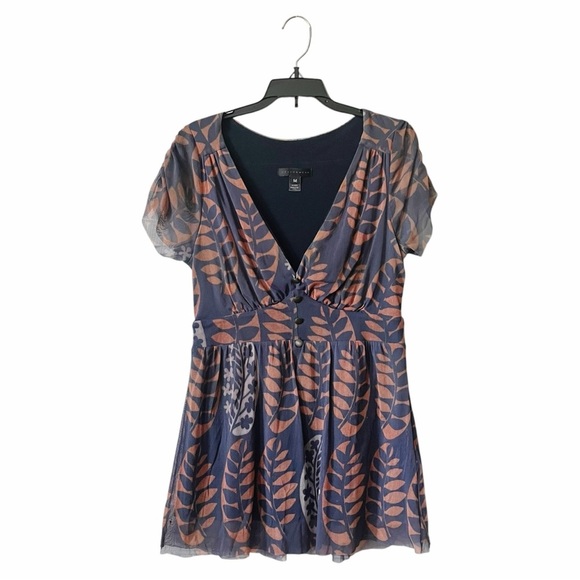 Weston Wear Anthropologie Mesh Top Women's Size M Gray V-Neck Flutter Sleeve - Picture 1 of 6